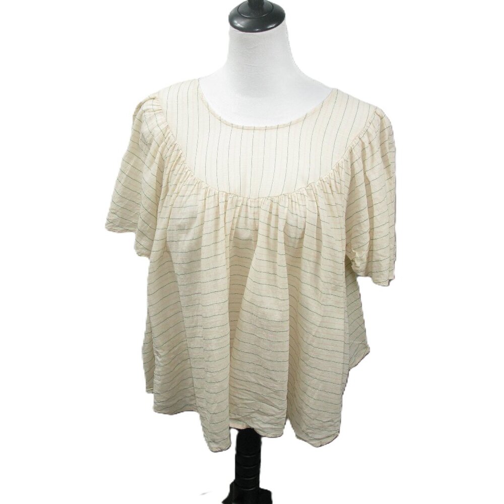 Universal Thread Cream Striped Pull Over Short Sl… - image 1